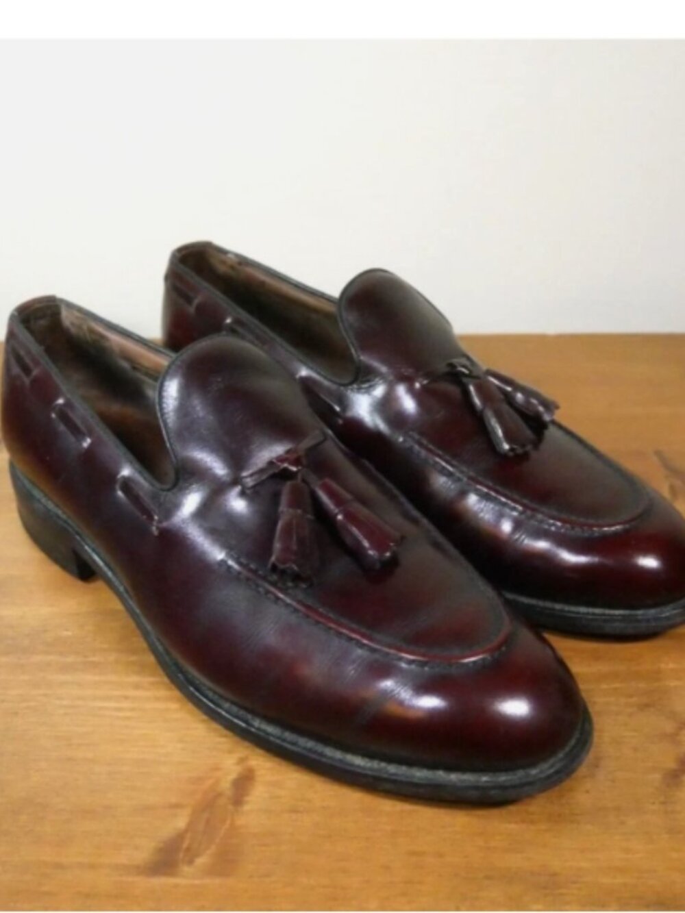Allen Edmonds Saratoga Loafers Mens Sz 7.5 D Tassel Dress Shoes Burgundy Slip On
